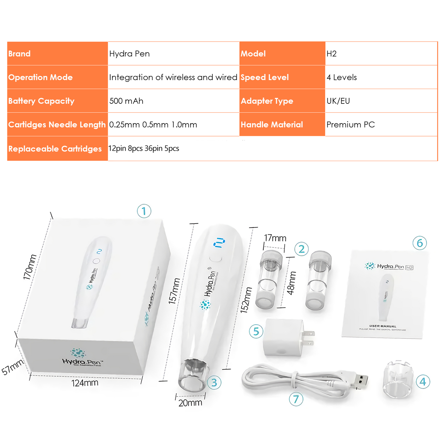 Dr. Pen Hydra Pen H2 Microneedling Pen with Serum Applicator 20 Cartridges