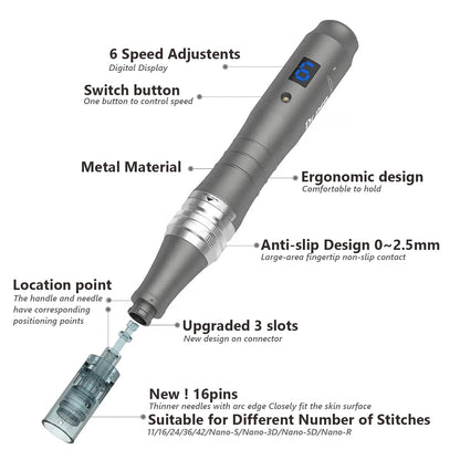 Dr. Pen Microneedling M8 with Battery and Digital Display With 30pcs Replacement Cartridges